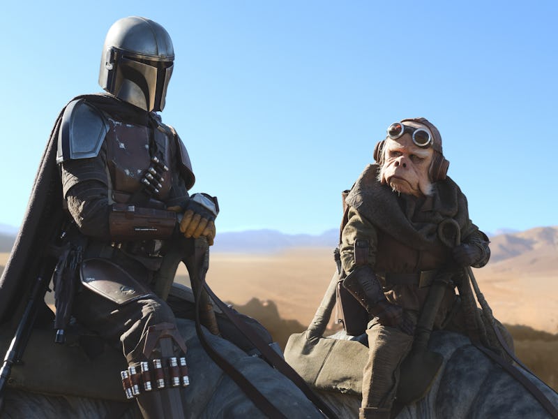 Din Djarin (Pedro Pascal) and Kuiil (Nick Nolte) in The Mandalorian
