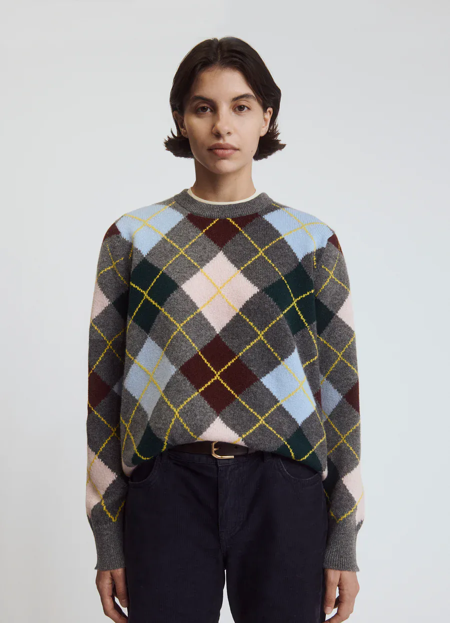 &Daughter Argyle Slouch Crewneck in Grey with Pale Pink main image 0