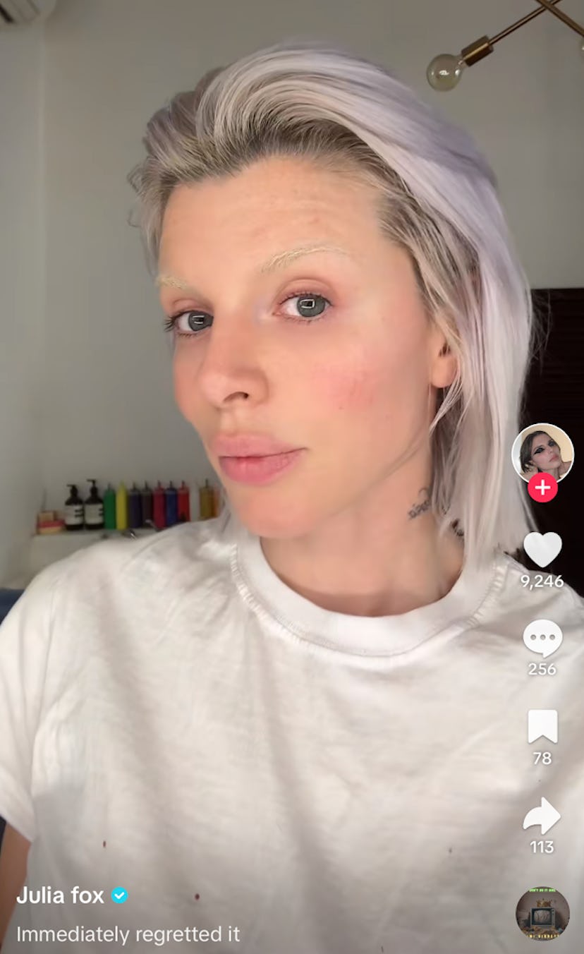 Julia Fox chopped her hair into a micro bob.