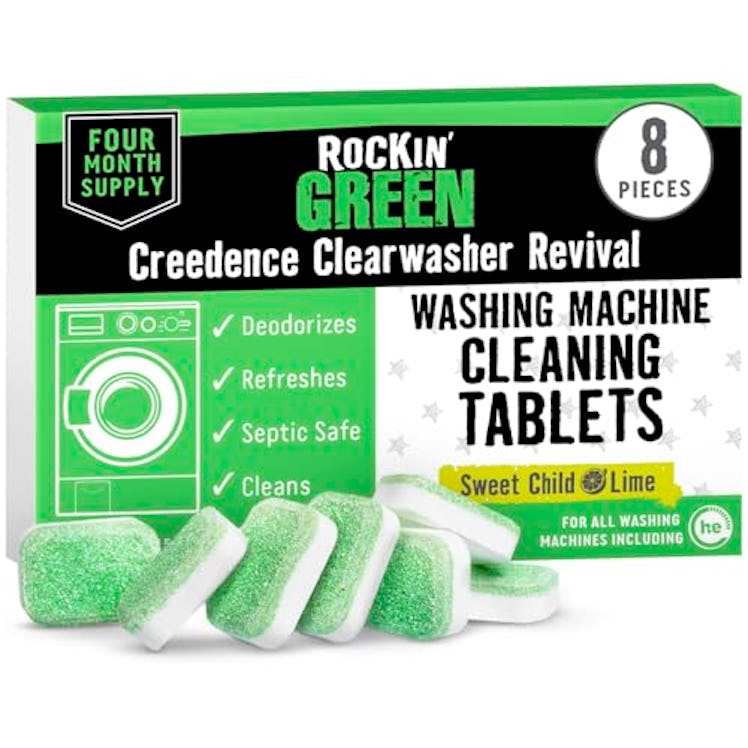 Rockin' Green Washing Machine Cleaning Tablets (8 Pieces) - Deodorazing Washer Machine Cleaner Table...