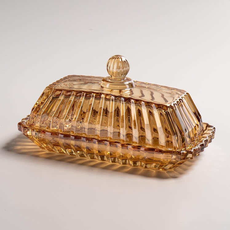 QIANCHANG Champagne Color Glass Butter Dish with Lid