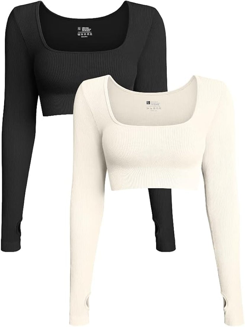 OQQ Ribbed Seamless Workout Top (2-Pack)