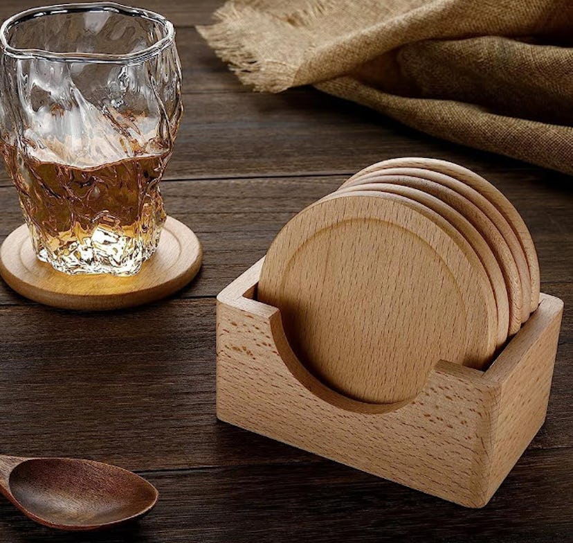 Mu&Ti Natural Beech Wood Coasters (6-Piece Set)