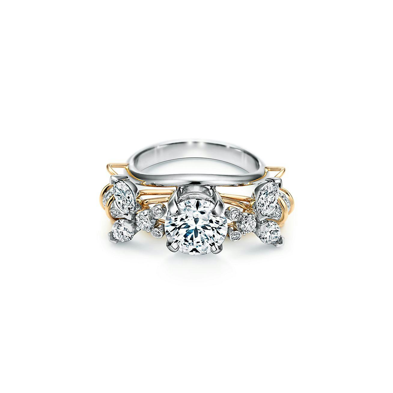 Two Bees Engagement Ring in Platinum and 18k Gold