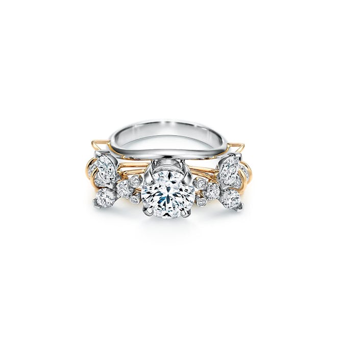 Two Bees Engagement Ring in Platinum and 18k Gold