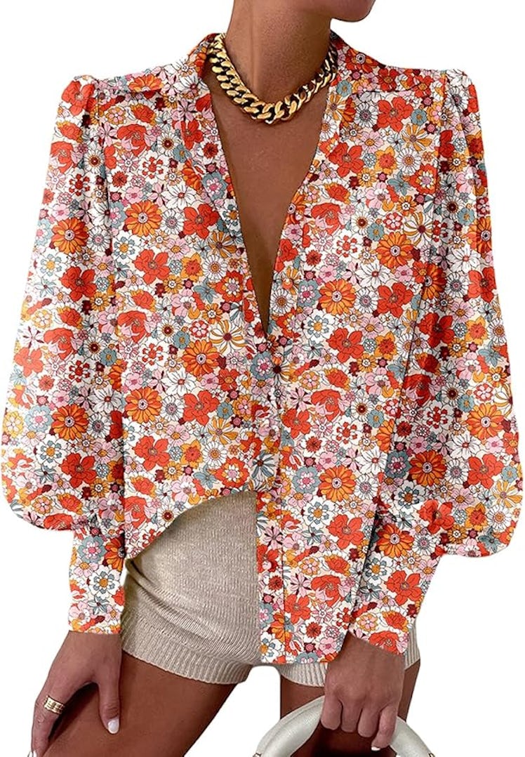 EVALESS Button-Down Printed Blouse