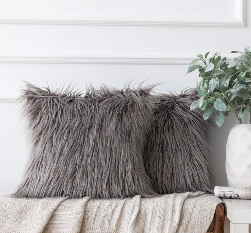 Ashler Home Deco Grey Faux Fur Throw Pillow Case (2-Pack)