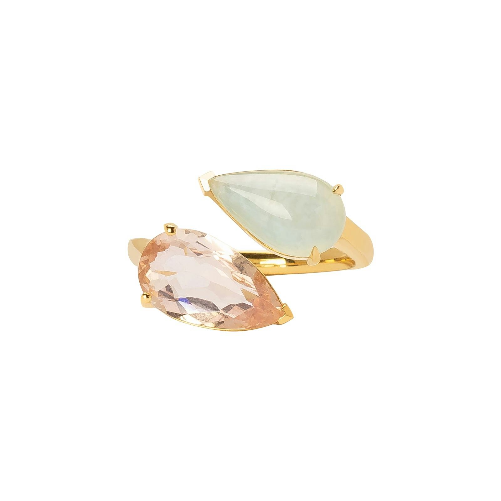 YI Collection Double Pear Ring - Morganite &amp; Jade