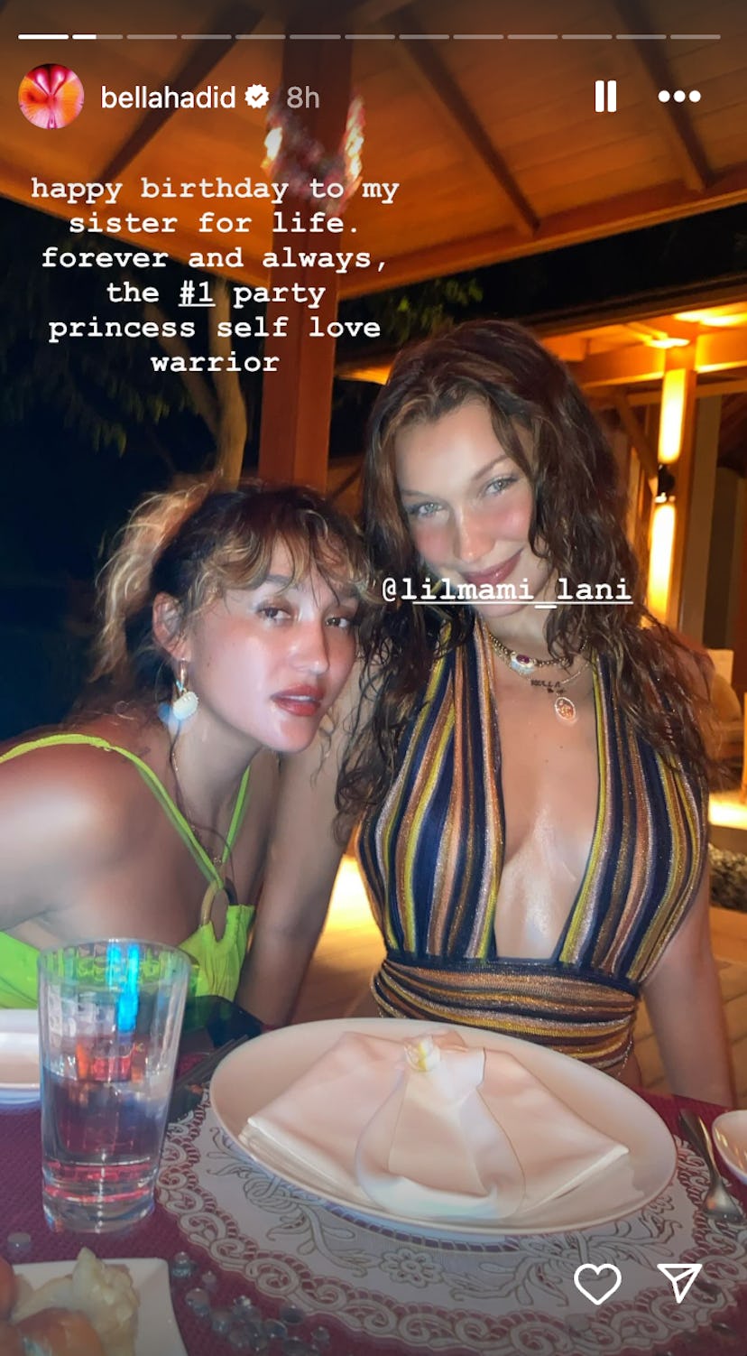 Bella Hadid wore a plunging top.