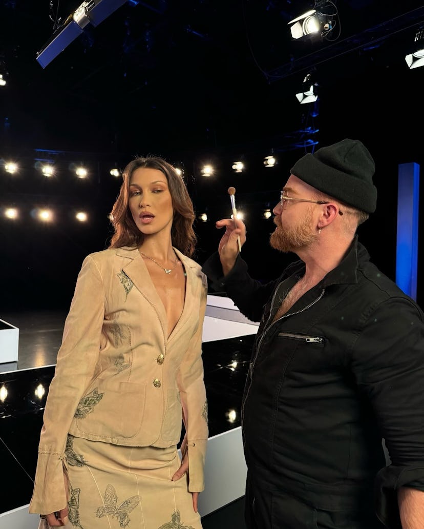 Bella Hadid wore a plunging top.