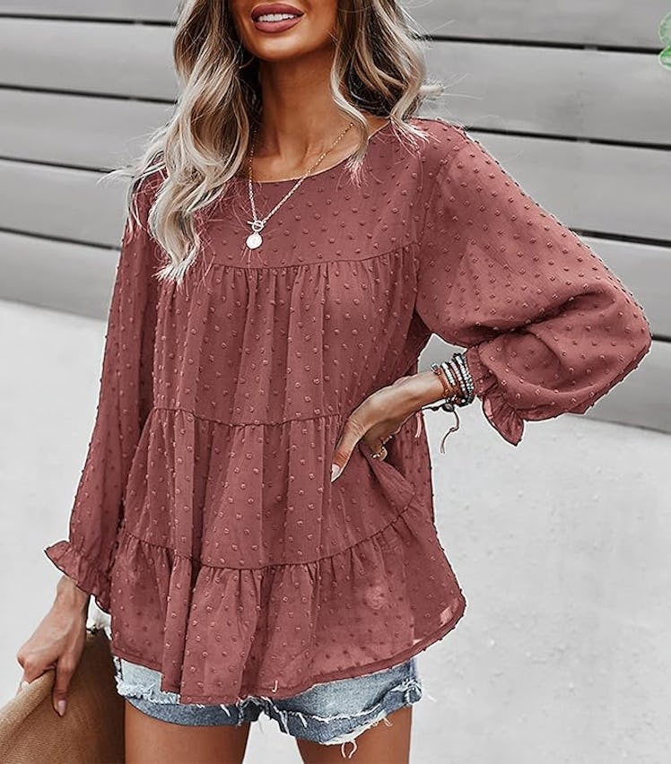 PRETTYGARDEN Loose Chiffon Peplum Blouse 