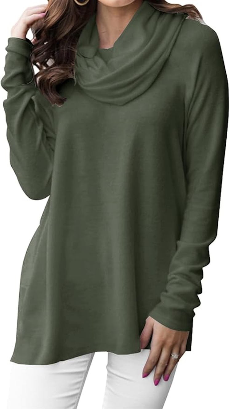 Minclouse Long Sleeve Cowl Neck Sweater