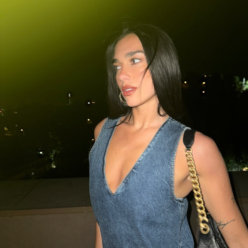 Dua Lipe wore a plunging top and went braless in Chile.