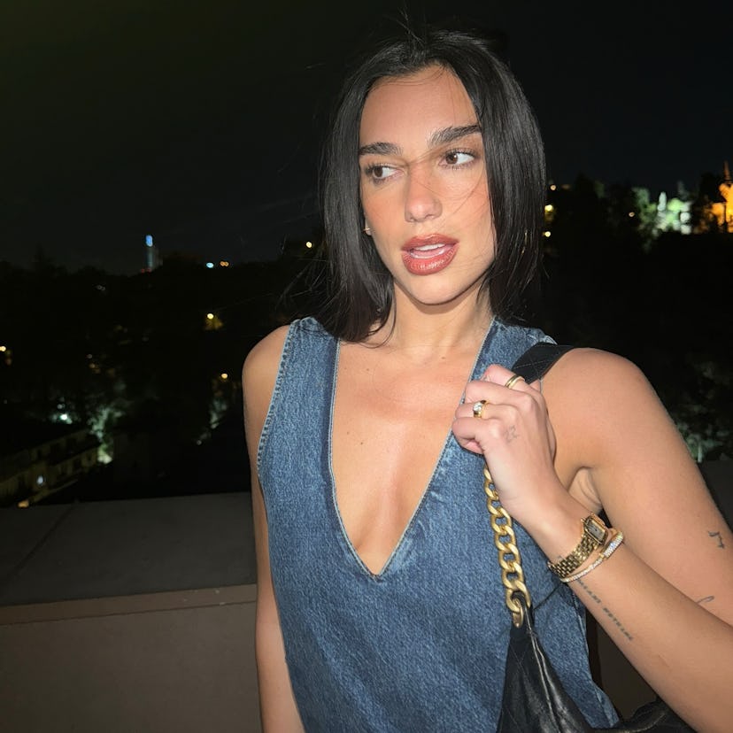 Dua Lipa wore a plunging top and went braless while in Chile.