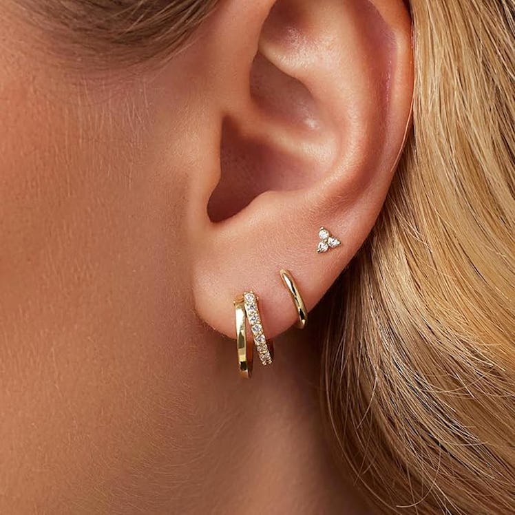 ELF ON THE EAR Dainty Gold Stacking Earrings (3 Pairs)