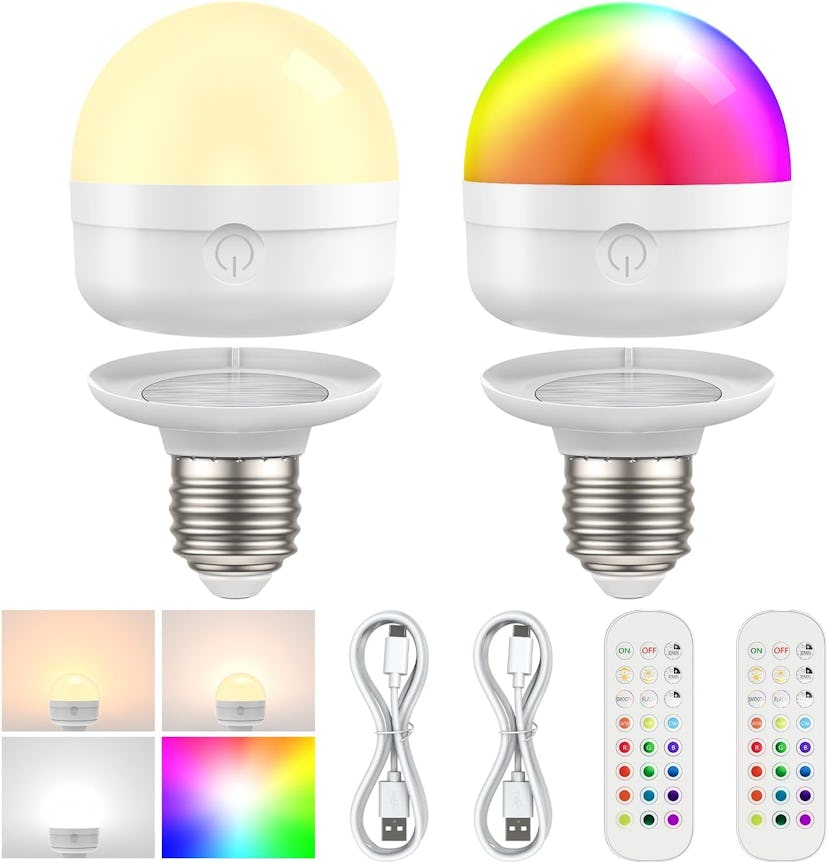 SCOPOW RGB Rechargeable Battery Operated Light Bulb with Remote (2-Pack) 
