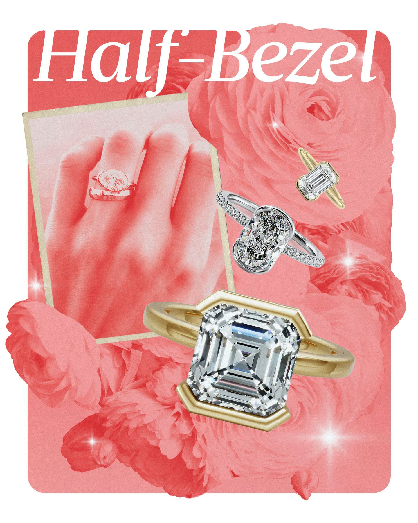 2025 engagement ring trend: half-bezel.