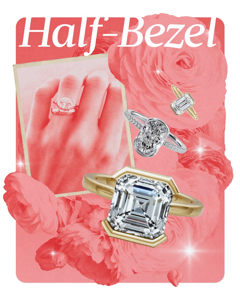 2025 engagement ring trend: half-bezel.