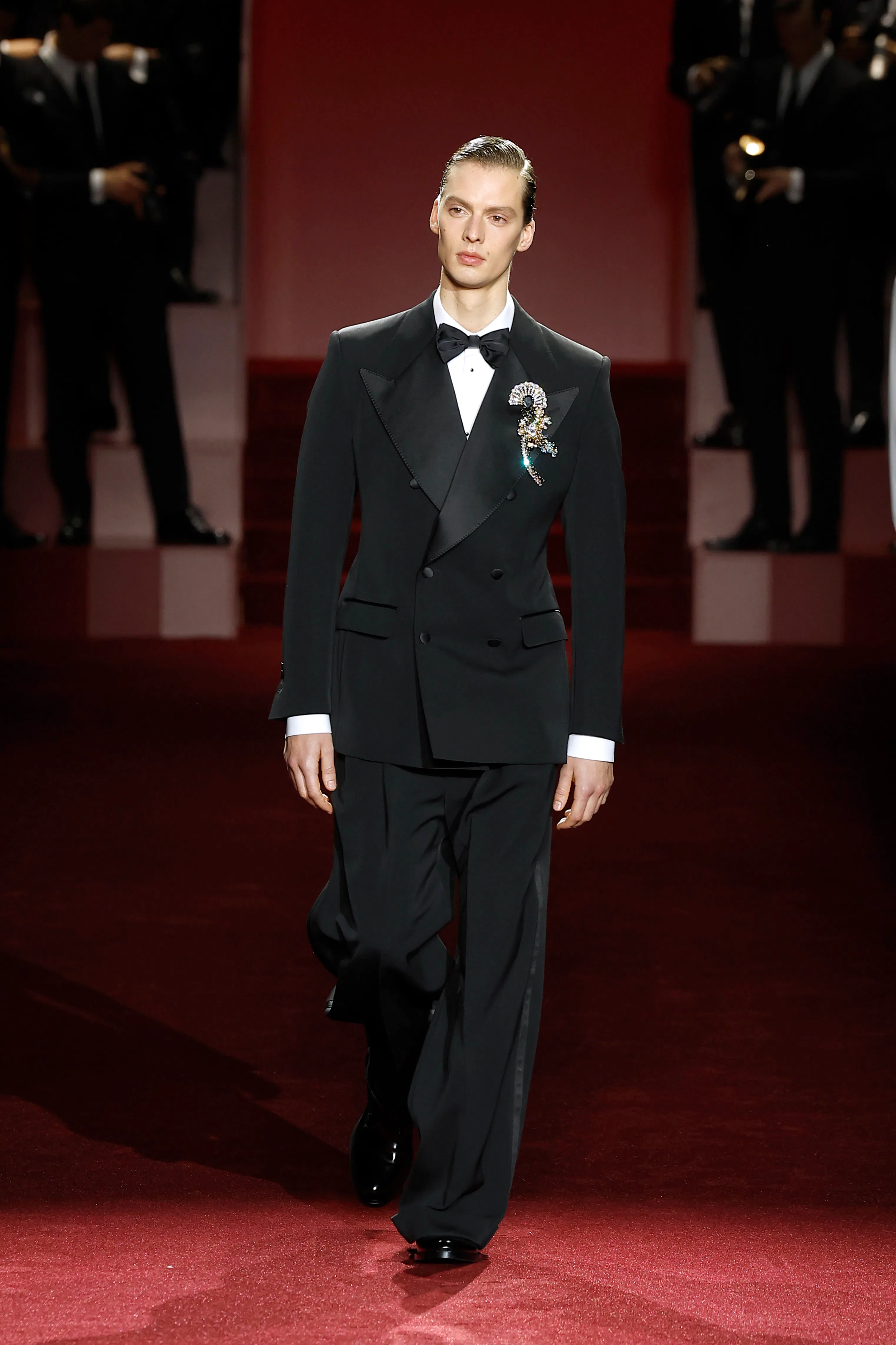 A model walks the runway at the Dolce & Gabbana fashion show during the Milan Menswear Fall/Winter 2...
