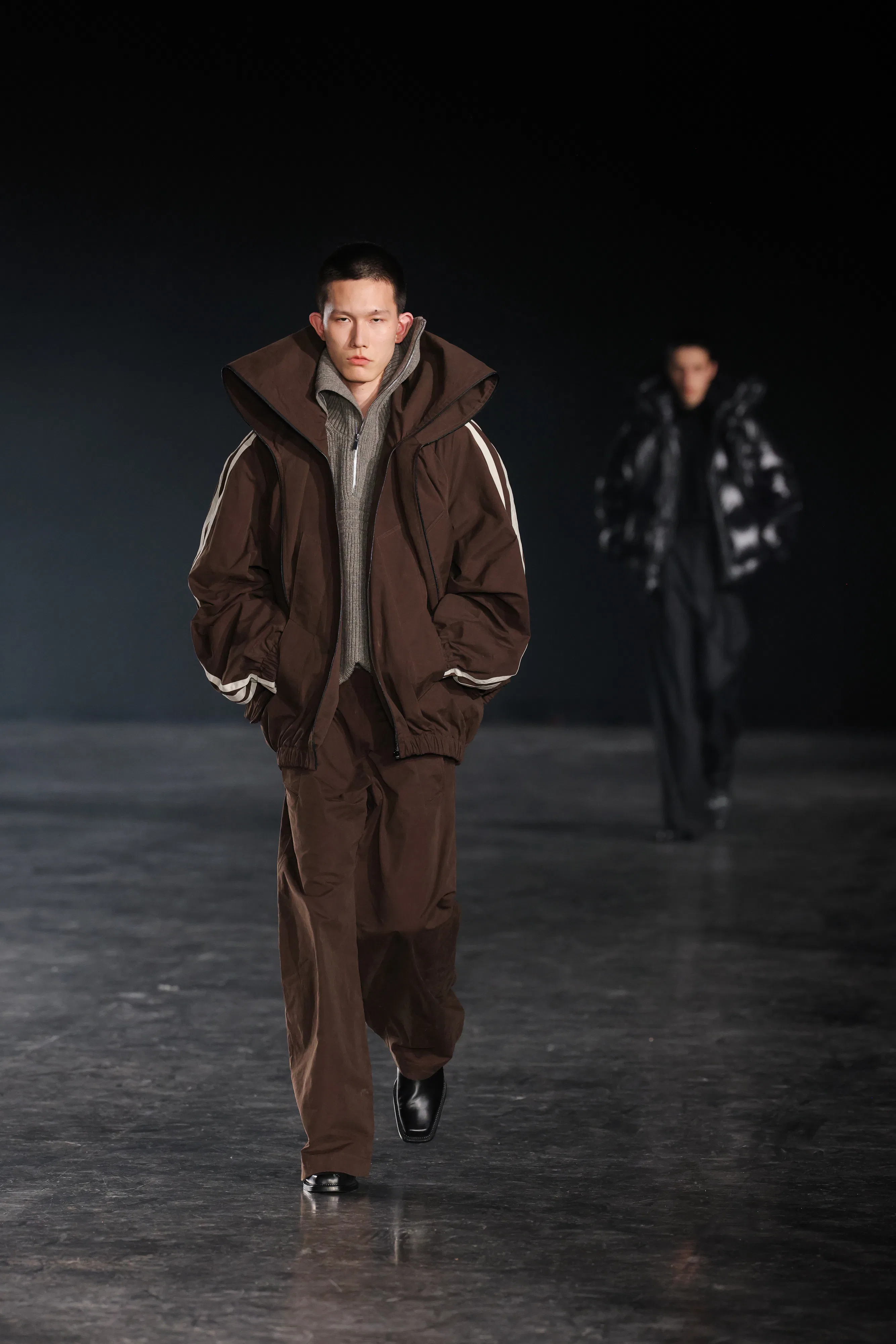 A model walks the runway during the EGONlab. Menswear Fall-Winter 2025/2026 show as part of Paris Fa...