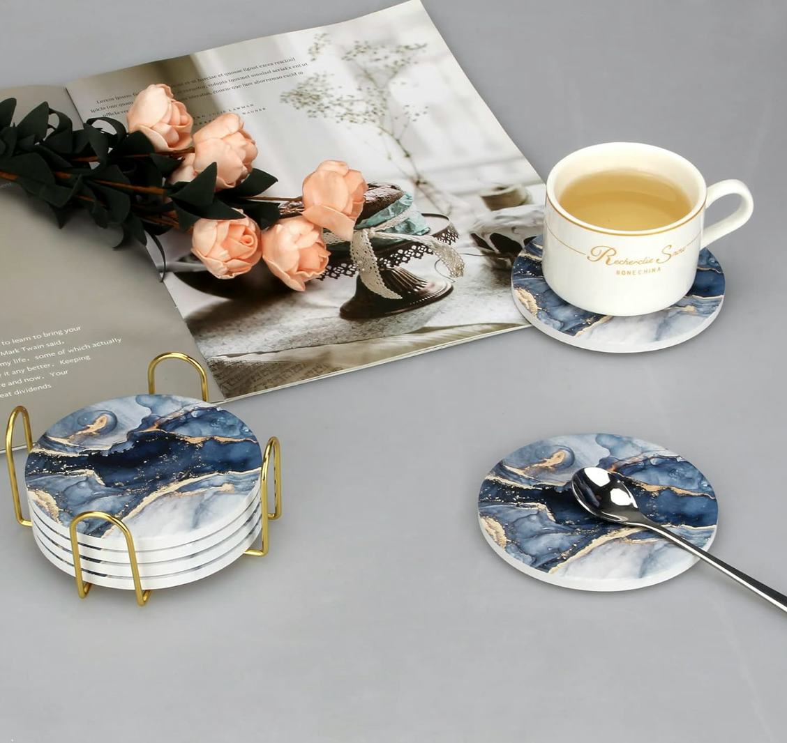 Dksyee Marble Abstract Ceramic Coasters (6-Pieces)