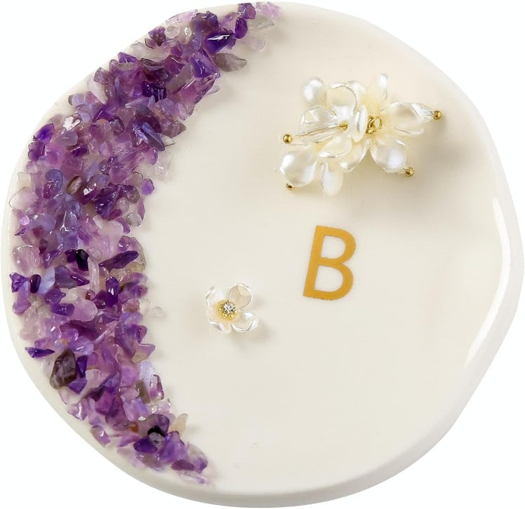  Maxsirui Ceramic & Amethyst Initial Ring Dish