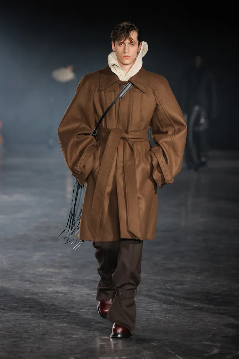 A model walks the runway during the EGONlab. Menswear Fall-Winter 2025/2026 show as part of Paris Fa...