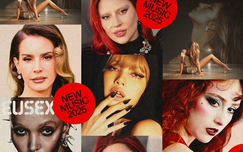 A collage featuring various portraits of women with diverse hairstyles and makeup, accompanied by bo...