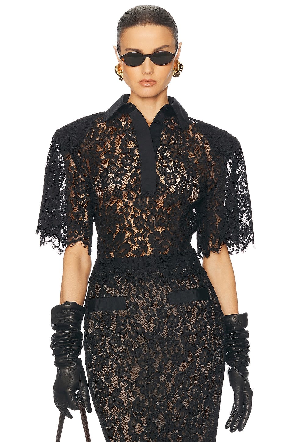 Helsa The Lace Shirt With Shoulder Pad