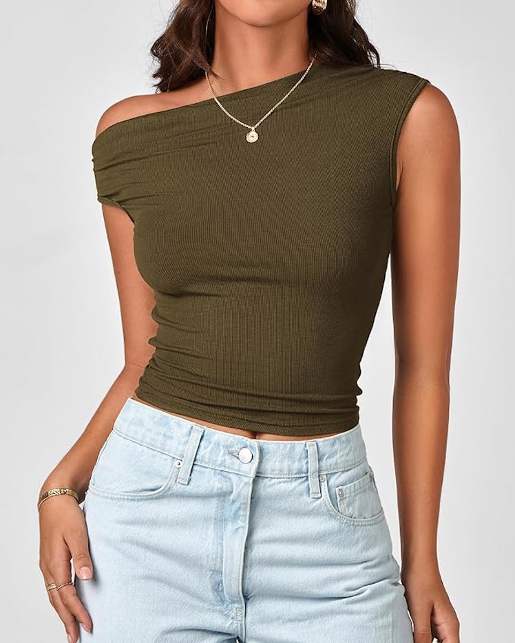 BTFBM Off The Shoulder Ruched Asymmetrical Top