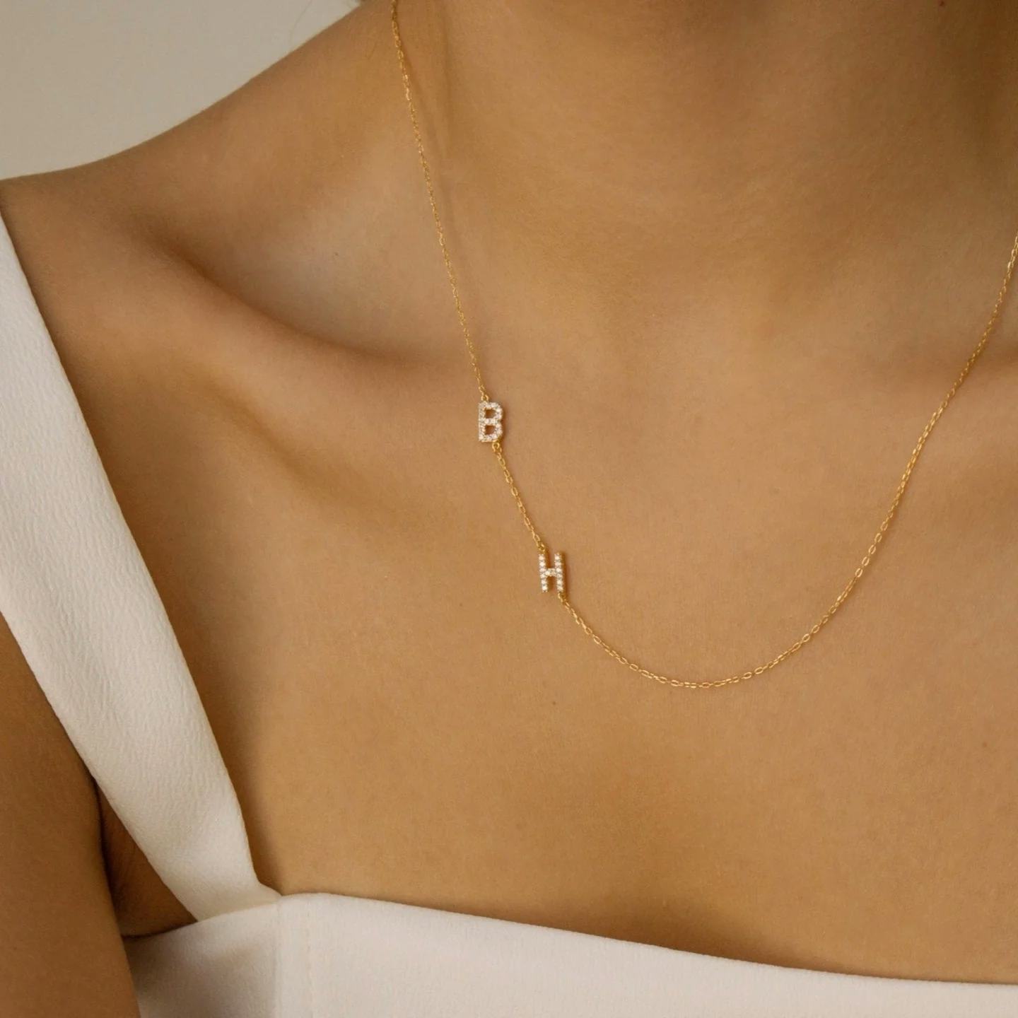 Pavé Sideways Initial Necklace