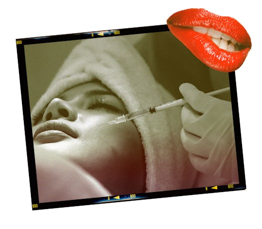 A needle hovers near a woman’s face.