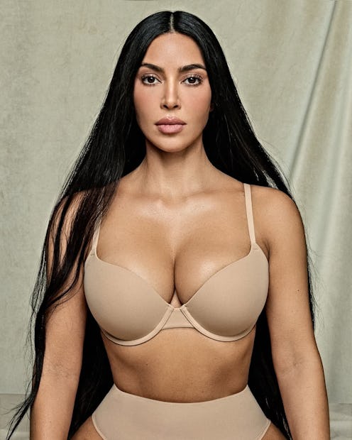 Kim Kardashian wears lingerie before sporting SKIMS' 2025 Valentine's Day collection.