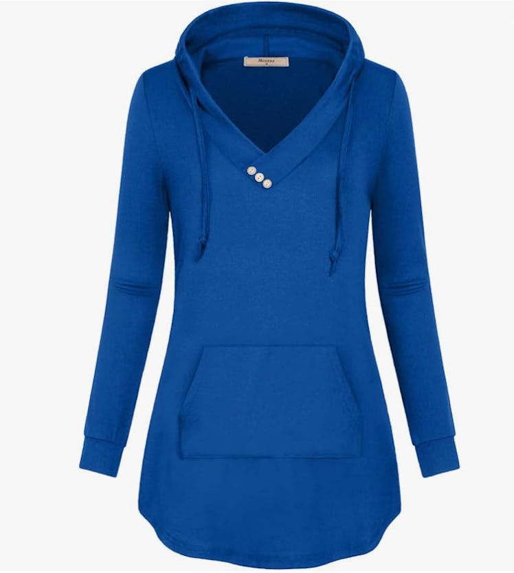 Miusey Hooded Shirts Long Sleeve V-Neck Tunic Hoodie