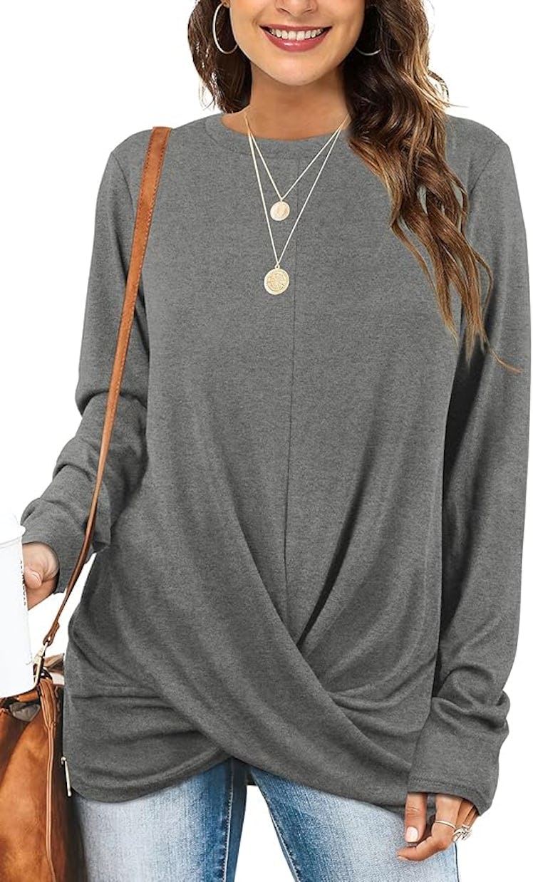 Jescakoo Twist Front Long Sleeve Tunic