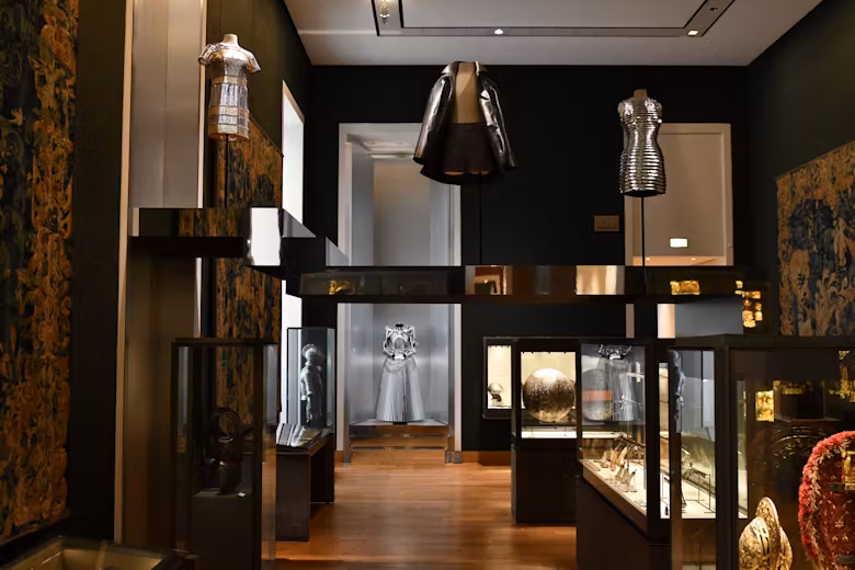 looks from Paco Rabanne, Balenciaga, Loewe and Gareth Pugh