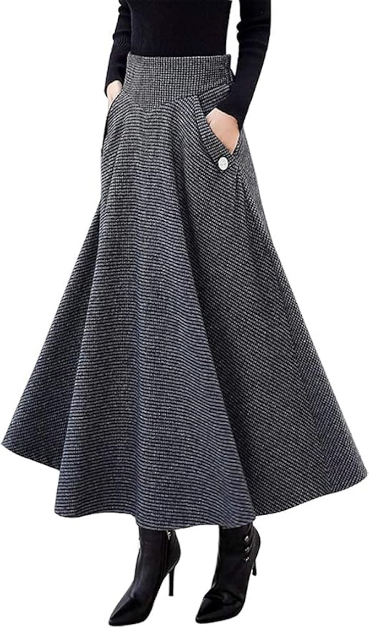 IDEALSANXUN Wool High Waisted A-Line Skirt