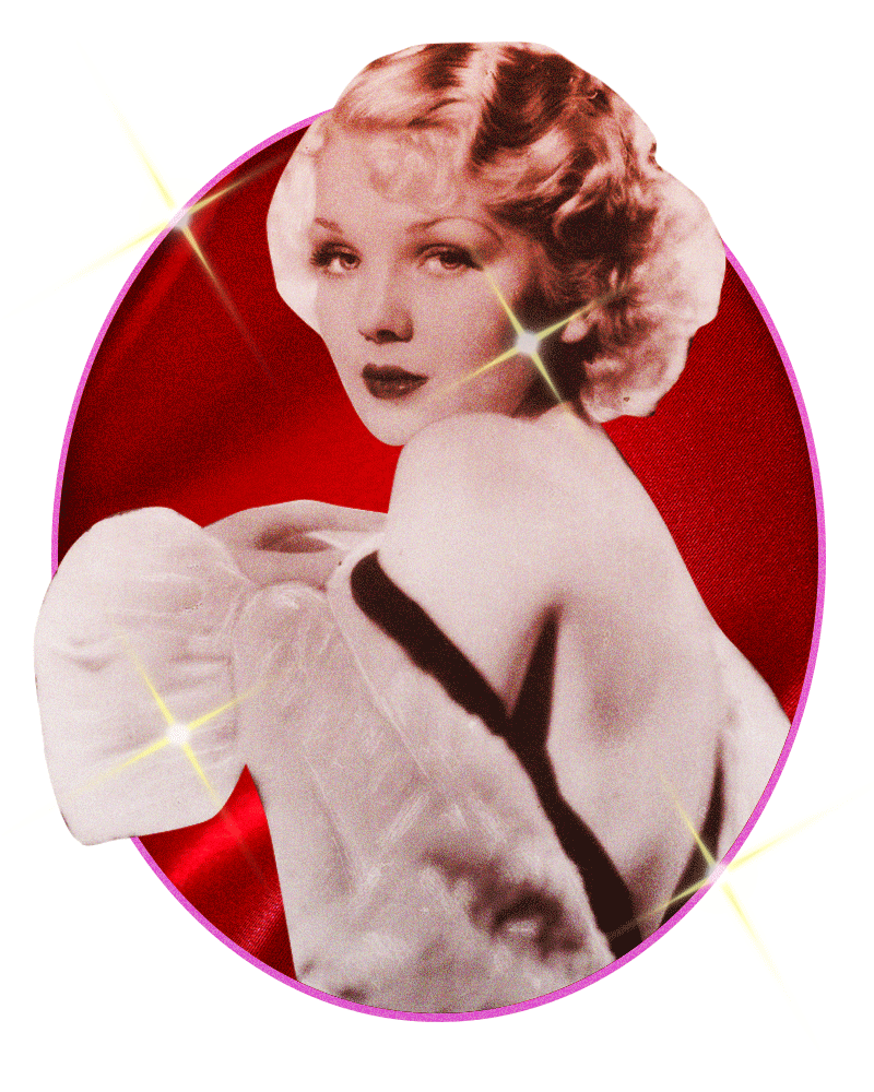 A vintage pin-up girl teases her bare back.