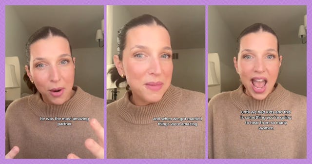 A woman with brown hair in a light brown sweater shares her experiences about relationships, marriag...