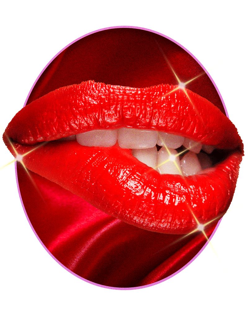 A woman&rsquo;s mouth bites on her lipstick-lined lip.