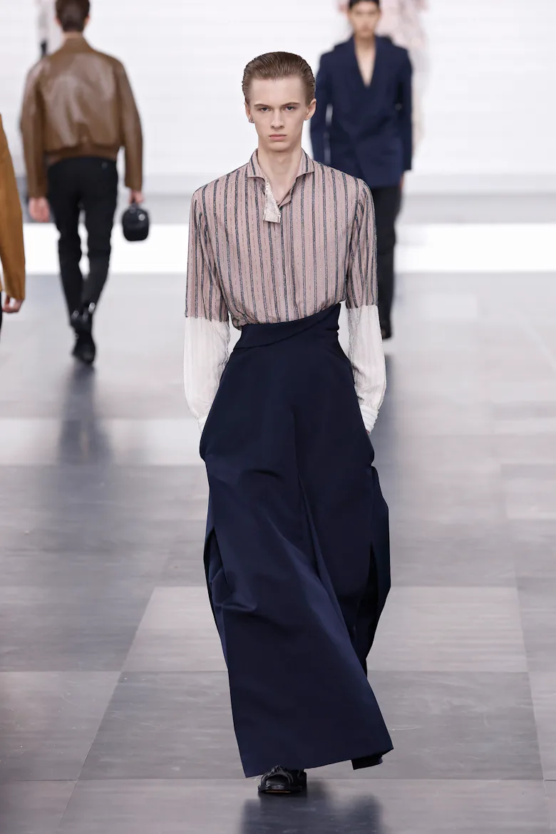 A model walks the runway during the Dior Homme Menswear Fall-Winter 2025/2026 show as part of Paris ...