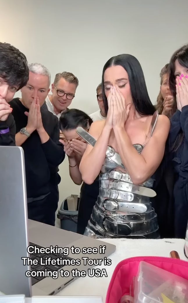 Katy Perry&rsquo;s mini dress is made entirely out of belts.