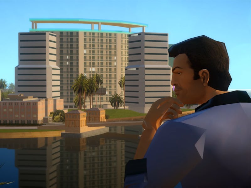 Tommy Vercetti looks back at camera and smirks