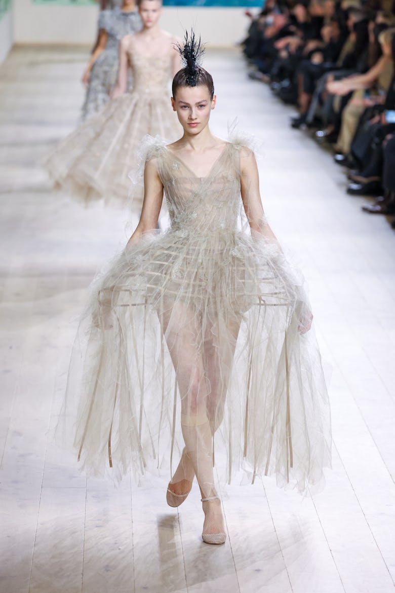 A model walks the runway during the Christian Dior Haute Couture Spring-Summer 2025 show as part of ...