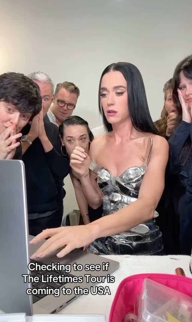 Katy Perry wore a silver belted mini dress.