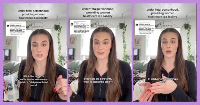 A young woman with long hair discusses issues related to women's healthcare and fetal personhood, em...