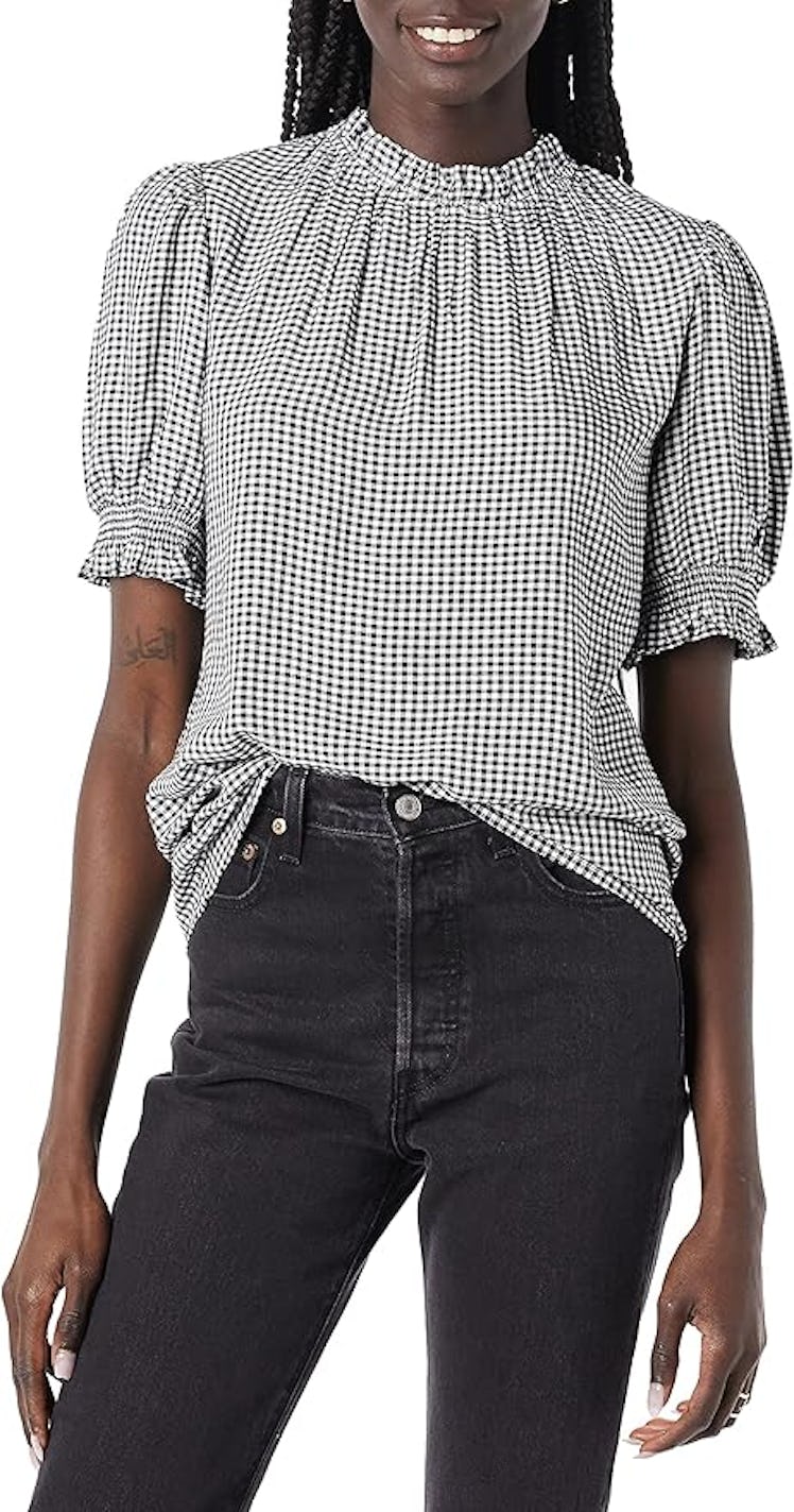 Amazon Essentials Twill Puff Sleeve Smock Detail Shirt