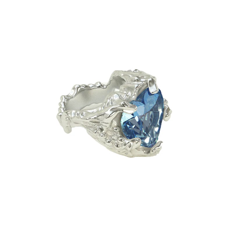 Molten Aquamarine Heart Stone Ring