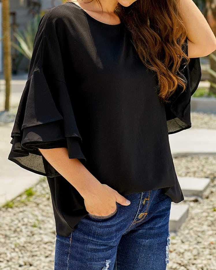 luvamia Bell Sleeve Crewneck Blouse