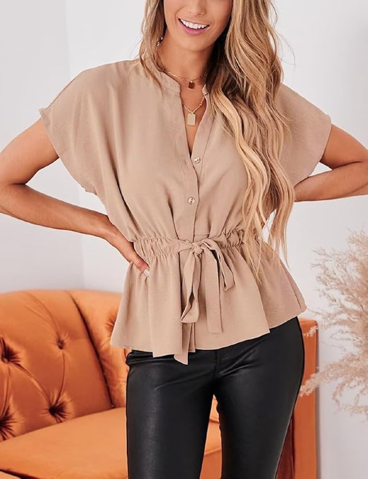 CiCiBird Button Down Peplum Blouse